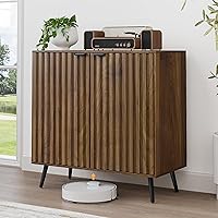 Smuxee Fluted Walnut Sideboard Buffet Cabinet with Adjustable Shelf - Freestanding Storage for Living Room, Entryway, Hallway