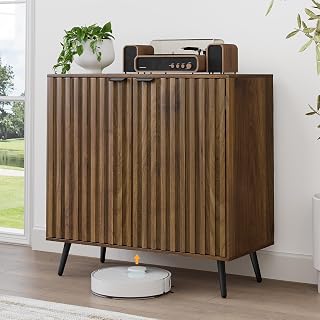Smuxee Fluted Walnut Sideboard Buffet Cabinet with Adjustable Shelf - Freestanding Storage for Living Room, Entryway, Hallway