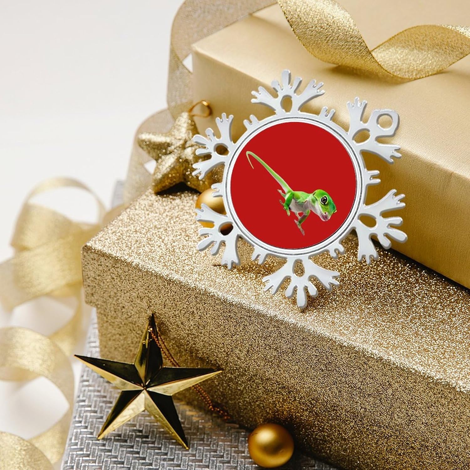 Green Gecko Personalized Christmas Snowflake Ornaments Custom Xmas Tree Hanging Decoration for Party Holiday