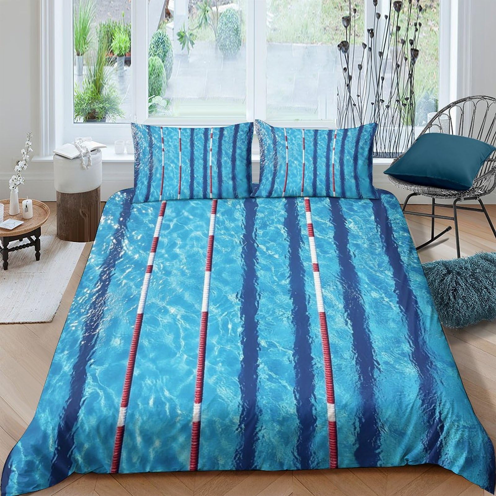 Ctjqhvkz Style-10 3D Printed Swimming Pool Fitted Sheet Microfiber Blue Water Lane Bed Cover For Bedroom Dorm Mattress Decor Single（135X200cm）