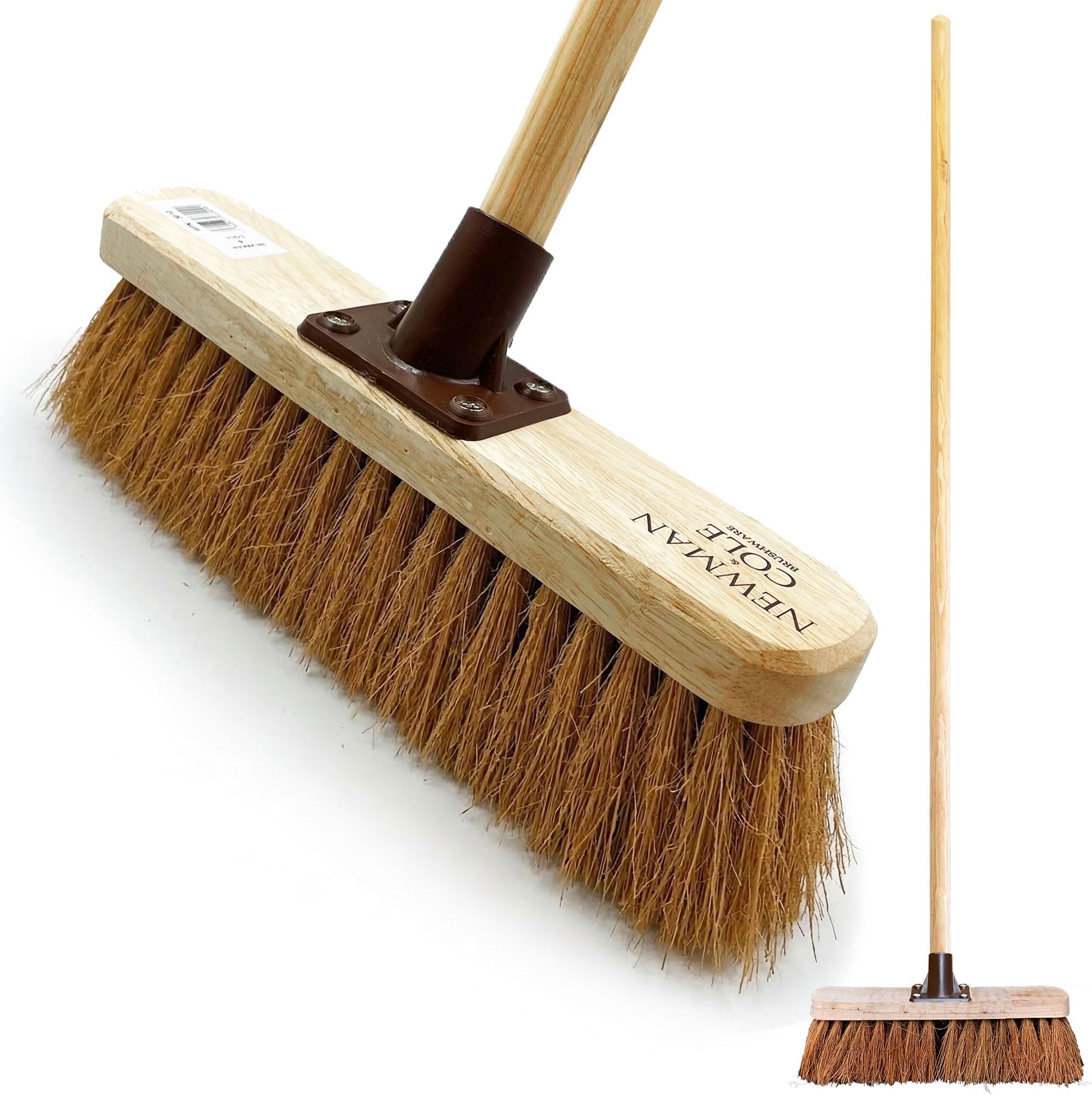 12” Soft Broom Indoor with Durable Support Bracket and 120 cm Wooden Handle Natural Coco Bristle Brush Sweeping Brush – Ideal for Cleaning Wooden, Decking, Concrete Floors and Patios