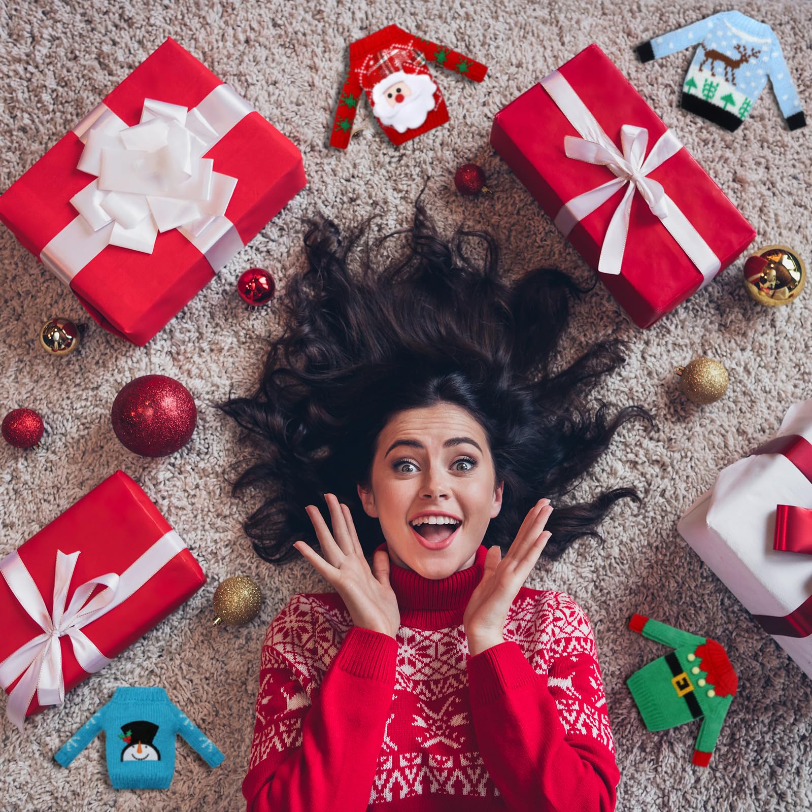 Juego de 9 piezas de accesorios de elfo de Navidad, ropa de elfo, suéter, ropa de punto, alce, árbol de Navidad, copo de nieve (estilo alce) 7