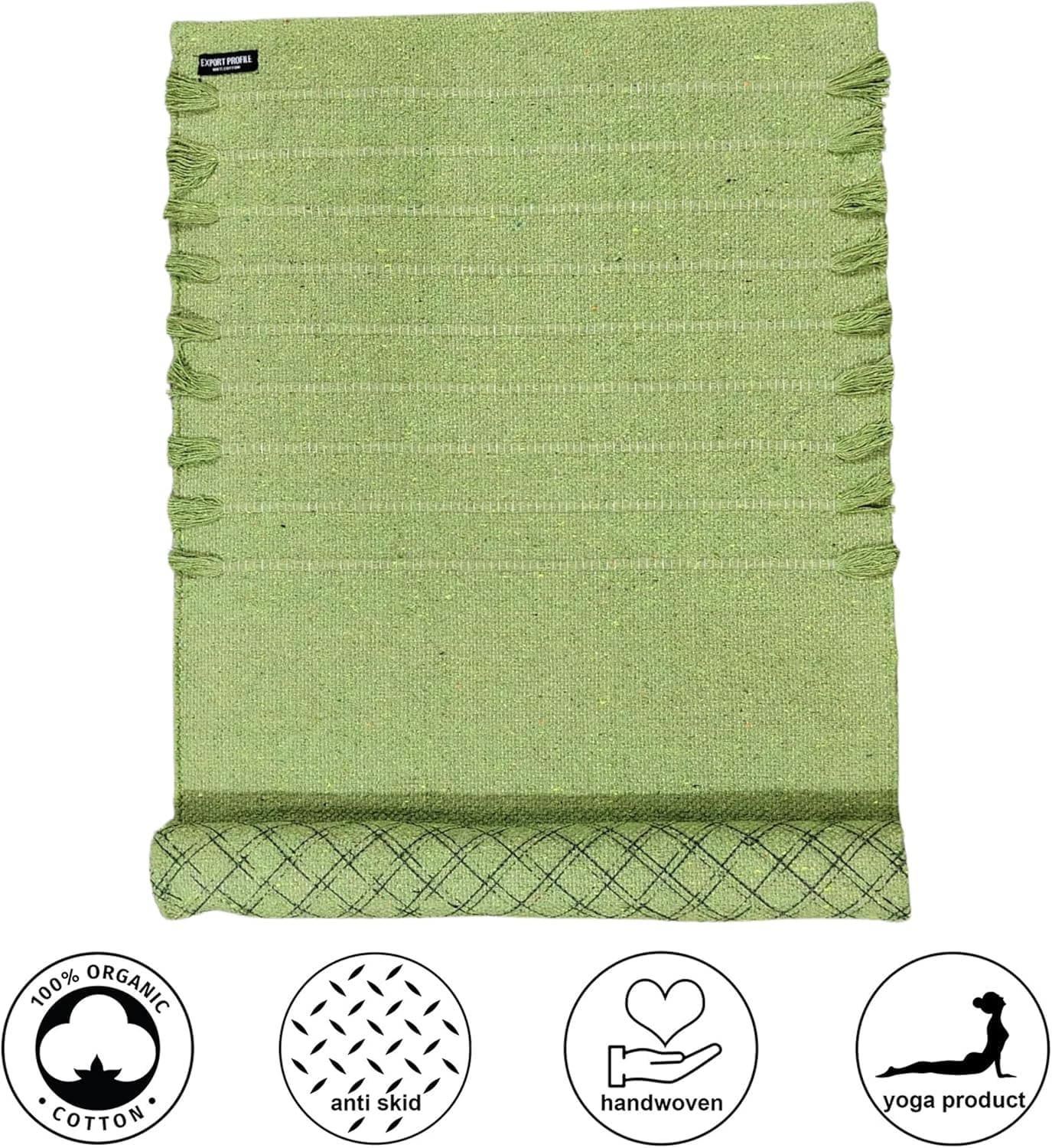 Handmade Organic Cotton Yoga Mat- Yoga Rug - Exercise, Workout, & Fitness Rug Made of 100% Cotton - Woven Material - Absorbent & Washable - 72" x 24"