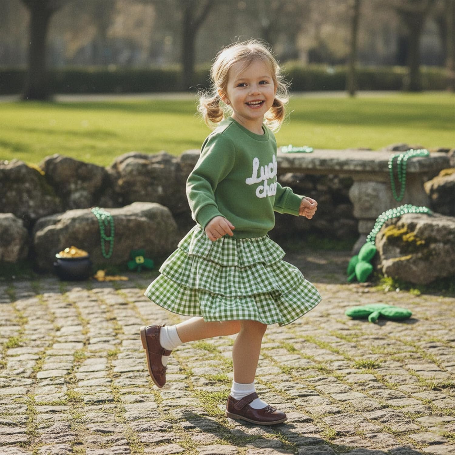 Toddler Baby Girl Valentines Outfit Infant Spring Clothes Heart Letter Sweatshirt Pullover Plaid Tiered Skirt Set - Image 6