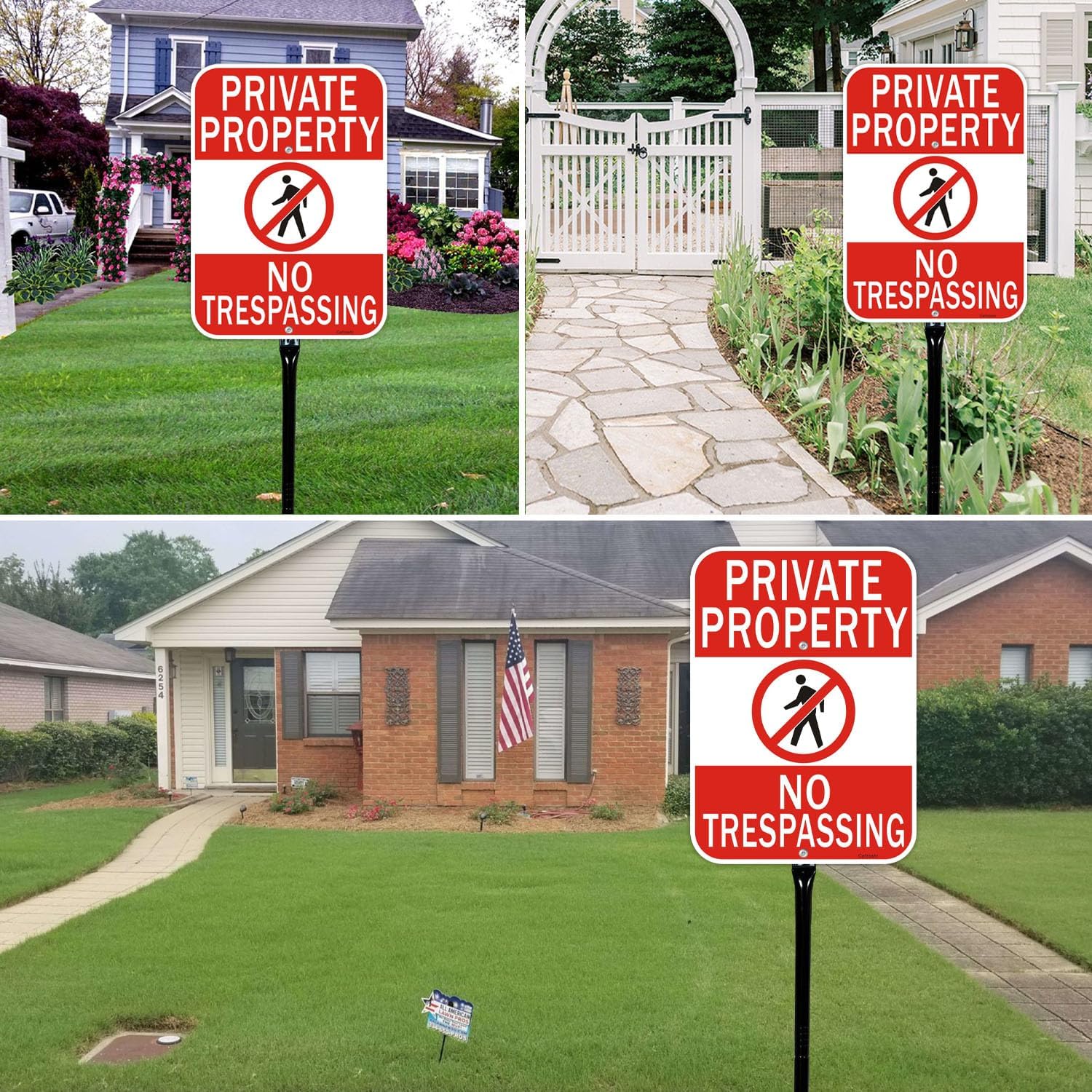 2 Pack Private Property No Trespassing Sign with 36 inch Metal Stakes, 14 x 10 inches, Reflective Aluminum, Weather Resistant