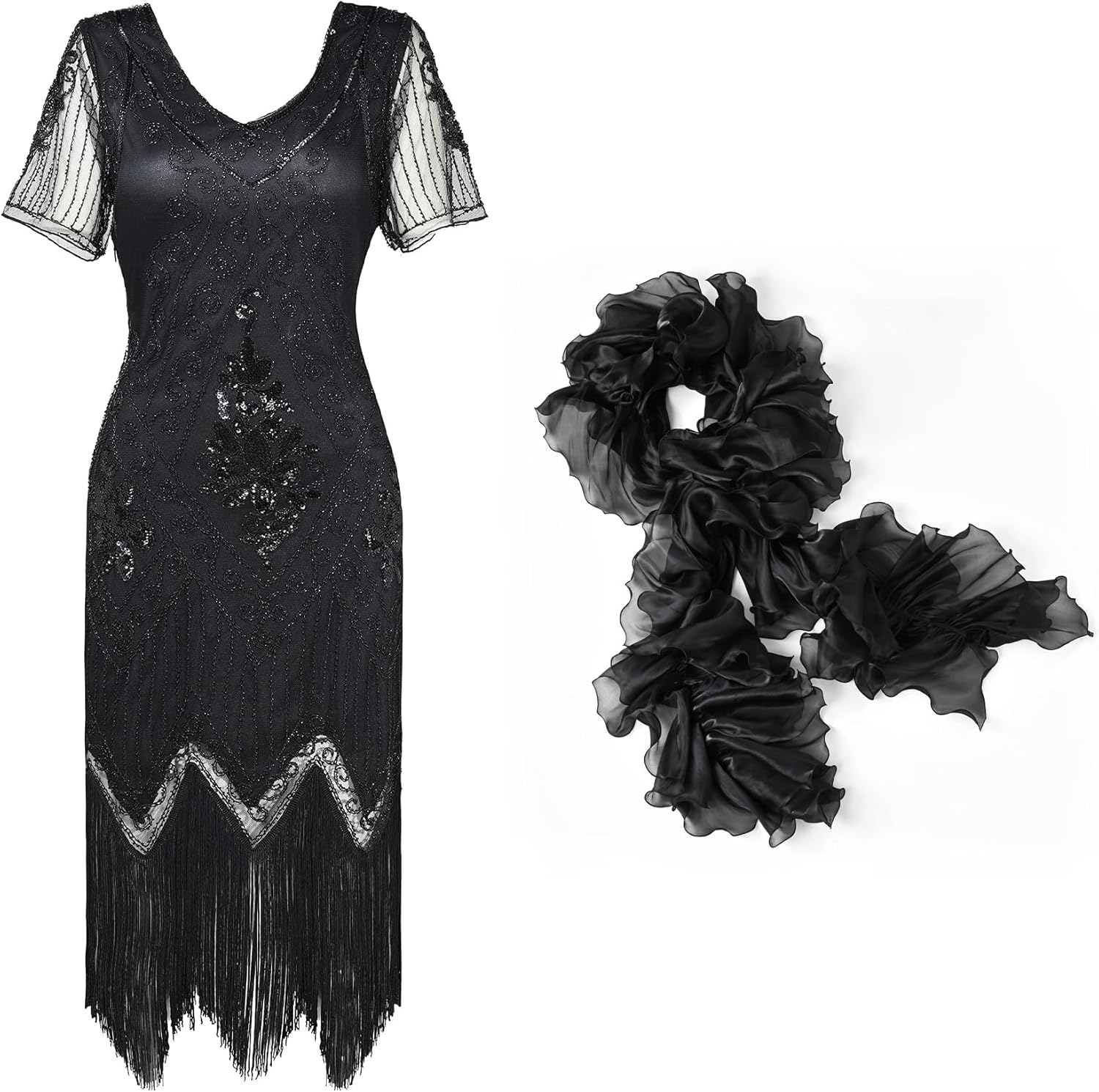 BABEYOND Chandelle Boa Vinatge Boa - 200g 6.5ft Gatsby Organza Boa 1920s Flapper Accessories 1920s Art Deco Fringed Sequin Dress Roaring 20s Flapper Fancy Dress