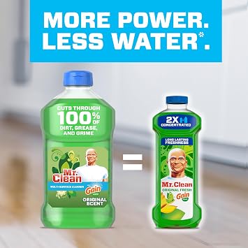 Mr. Clean All Purpose Cleaner, Floor Cleaner for Mopping Home, Bathroom, Kitchen, Cleaning Liquid for Mop & Bucket, Cleaning Supplies, Multi-Surface Dilutable, Gain, 41oz