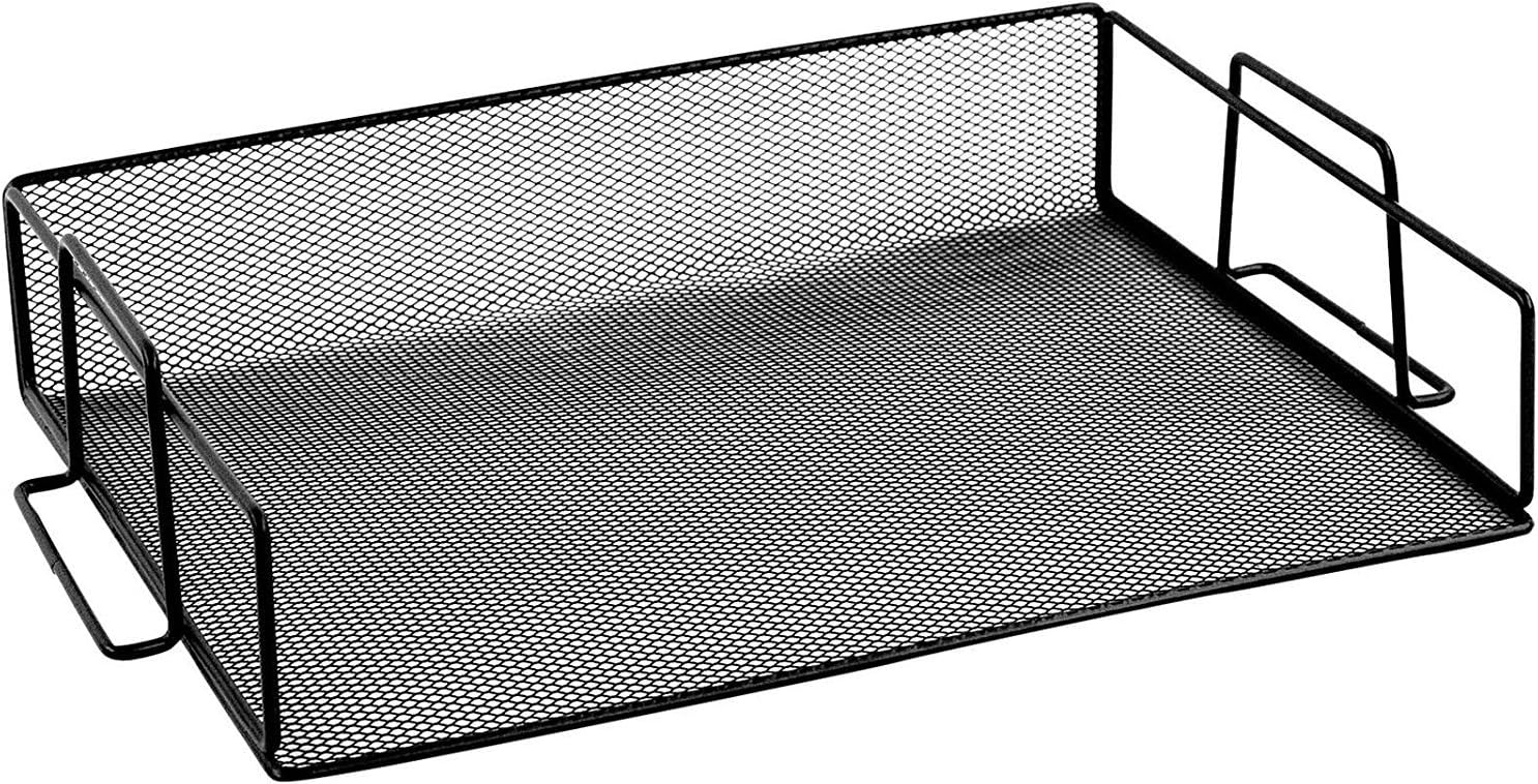 YBM Home Mesh Stackable Letter Tray Desk Organizer for Documents, Papers, Files, and Legal Letters, Black Paper Tray Organizer for Desktop Office, Home, College or Dorm Room - 2-Pack, Black 2251-2