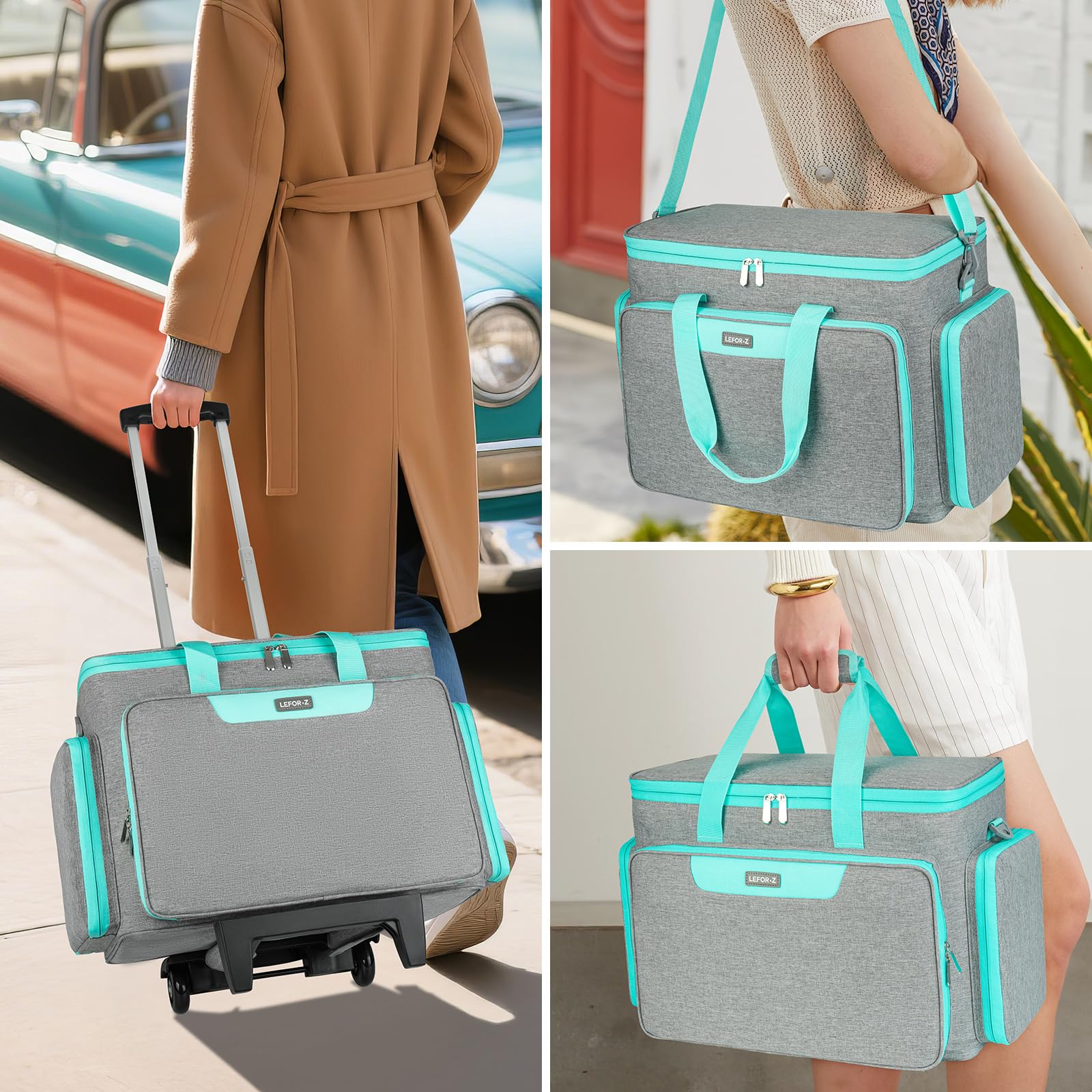 LEFOR·Z Custodia per macchina da cucire dotata di rotelle, borsa per il trasporto della macchina da cucire, borsa a trolley adatta alla maggior parte delle macchine da cucire standard Singer, Brother