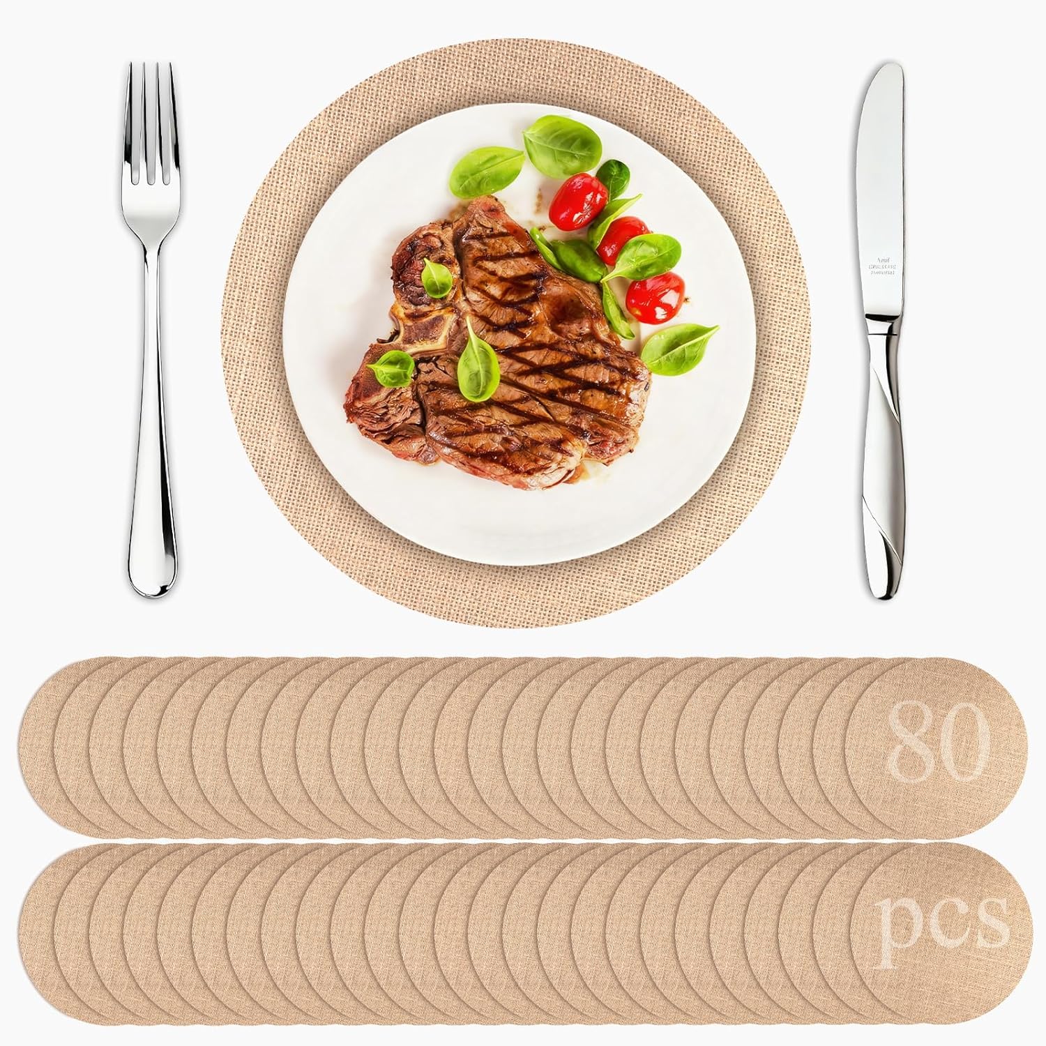 80 Pcs Round Burlap Placemats Bulk 11.8 Inch Reusable Jute Placemats, Rustic Round Charger Plates Bulk for Wedding Dinner Party Table Decorations