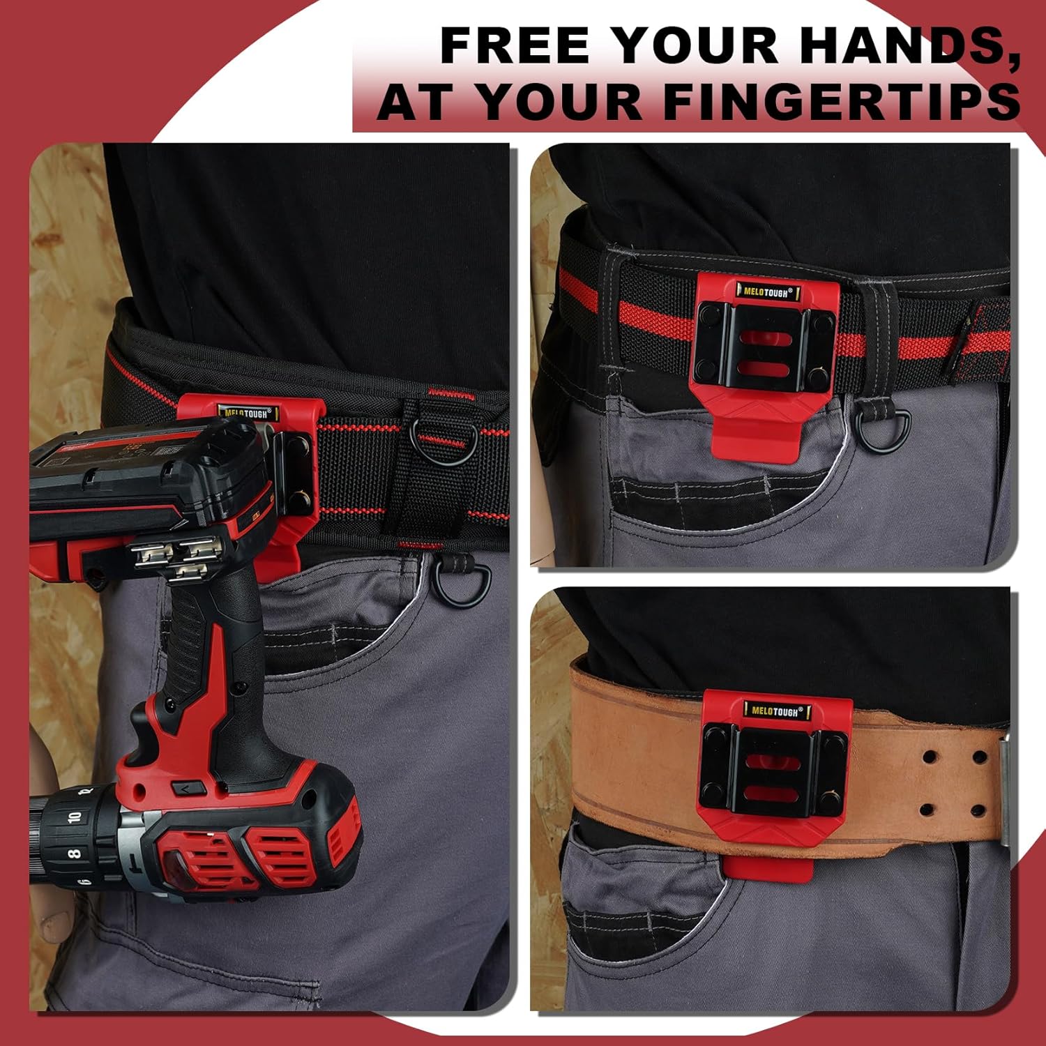 MELOTOUGH Small Electrician Tool Pouch Tool Belt Pouch with Belt Clip Attachment 9 Pockets Tradesman Tool Bag Pouch,Drill Belt Clip,Drill Holder for Tool Belt,Drill Holster,Measuring Tape Holder