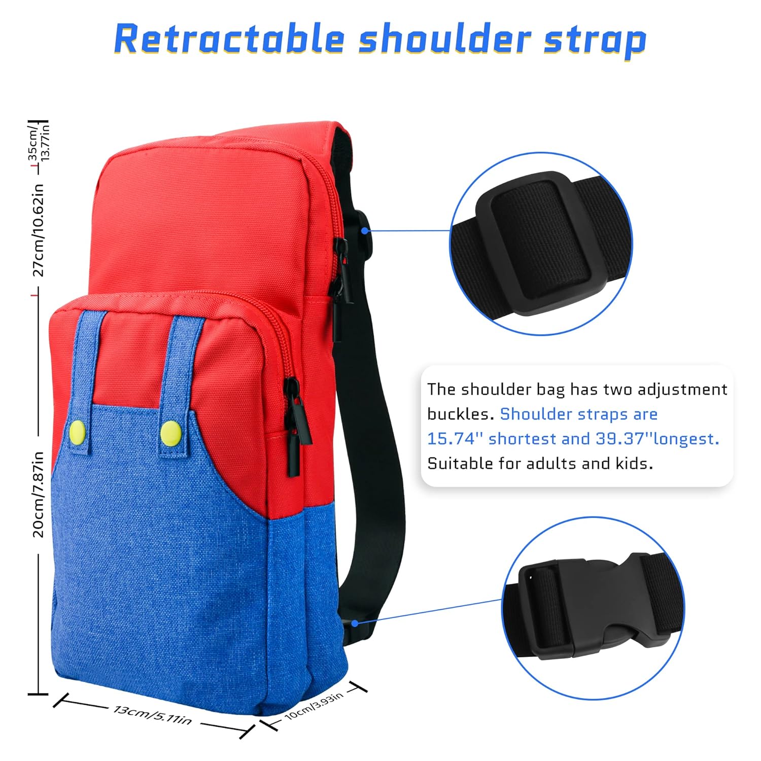 GLDRAM Theme for Mario Switch Travel Bag, Cute Carrying Bag for Nintendo Switch 2/NS/OLED/Lite, Breathable Switch Crossbody Shoulder Backpack Accessories Bundle with 12 Slots Game Case Holder & Thumb Caps