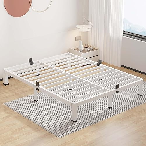 Miniatura 19 de ROIL - Base de cama tamaño completo de 14 pulgadas con agujero para cabecera, patas de esquinas redondas, retenedores de colchón, listones de acero