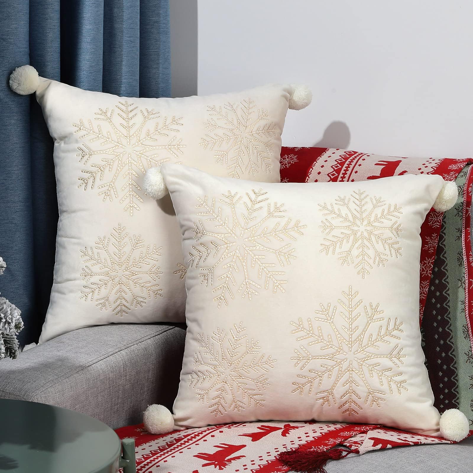 Christmas Snowflake Embroidery Throw Pillow Cover