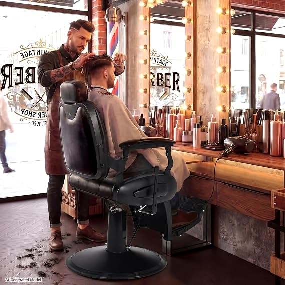 Barber Chair, Heavy Duty Vintage Recline Hydraulic Salon Chair