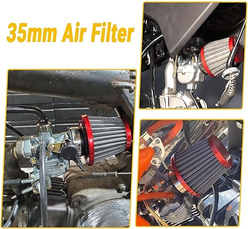 Miniatura 3 de HIAORS Filtro de aire rojo para motocicleta de 1.378 in, compatible con 50 cc, 70 cc, 90 cc, 110 cc, 125 cc, Coolster, Tao, Sunl, Apolo, Roketa,