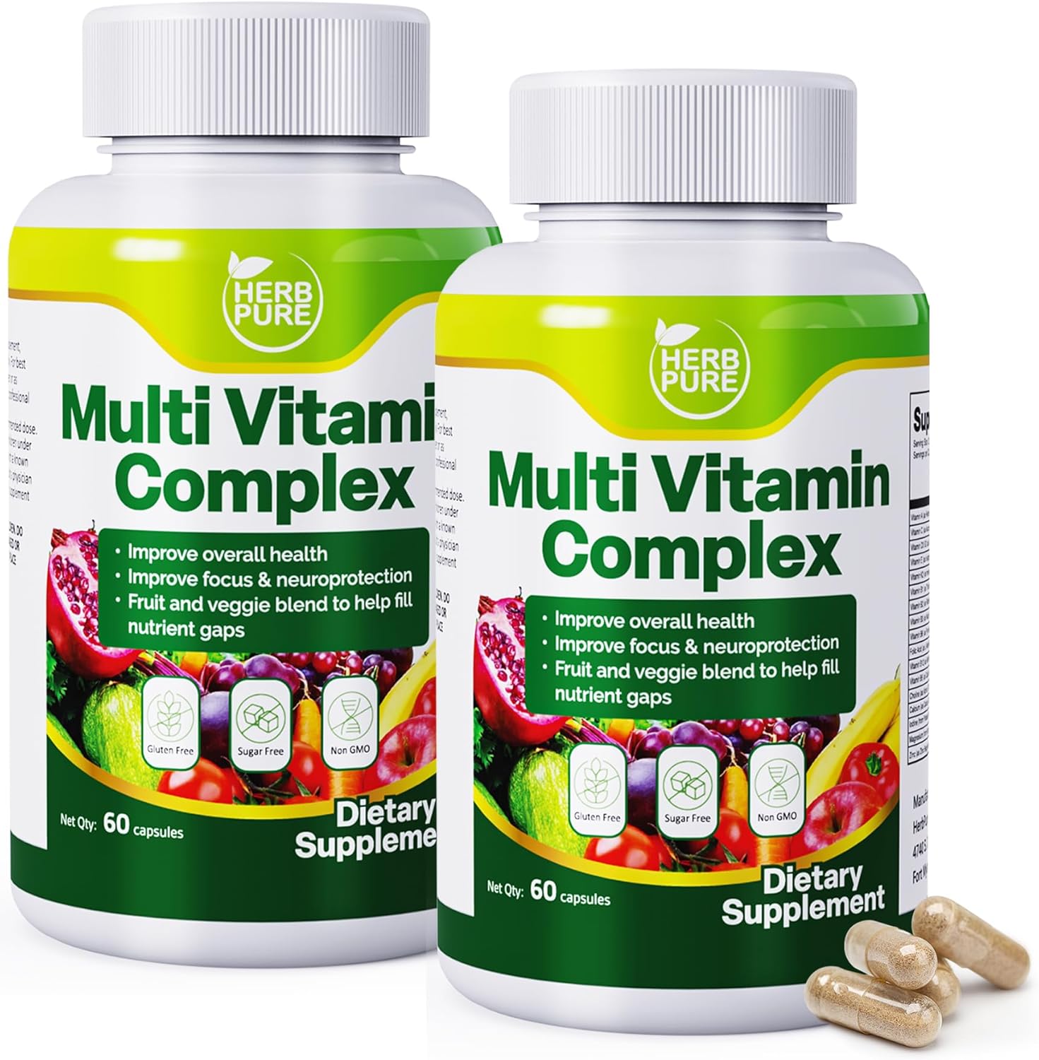 Multi Vitamin Complex Daily Multivitamin for Men and Women – 28 Essential Vitamins & Minerals with Active Vitamins, Superfood Blend, Alpha GPC – Made in USA, Non-GMO, 120 Capsules(2 Packs)