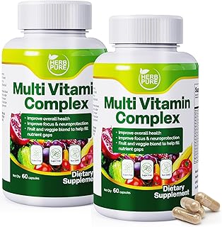 HERB PURE Multi Vitamin Complex Daily Multivitamin for Men and Women – 28 Essential Vitamins & Minerals with Active Vitamins, Superfood Blend, Alpha GPC – Made in USA, Non-GMO, 120 Capsules(2 Packs)