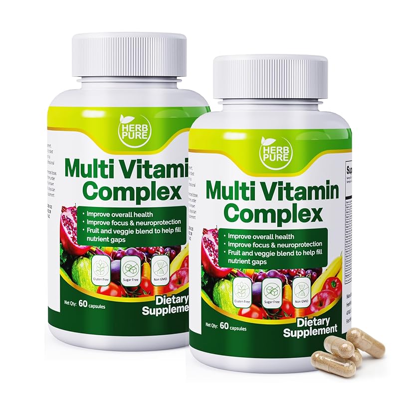 HERB PURE Multivitamínico com Vitaminas A, B3, C, D3, E e K2, 120 cápsulas