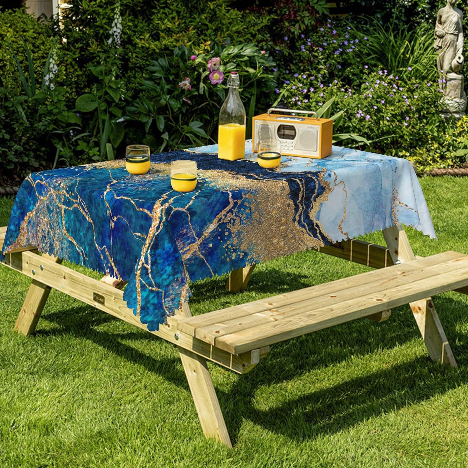 Navy Blue and Gold Marble Tablecloth, 60x120 Inch Modern Luxury Abstract Gold Glitter Texture Rectangle Fabric Blue Table Cloth,Washable Table Cover for Kitchen Birthday Wedding Party Decor