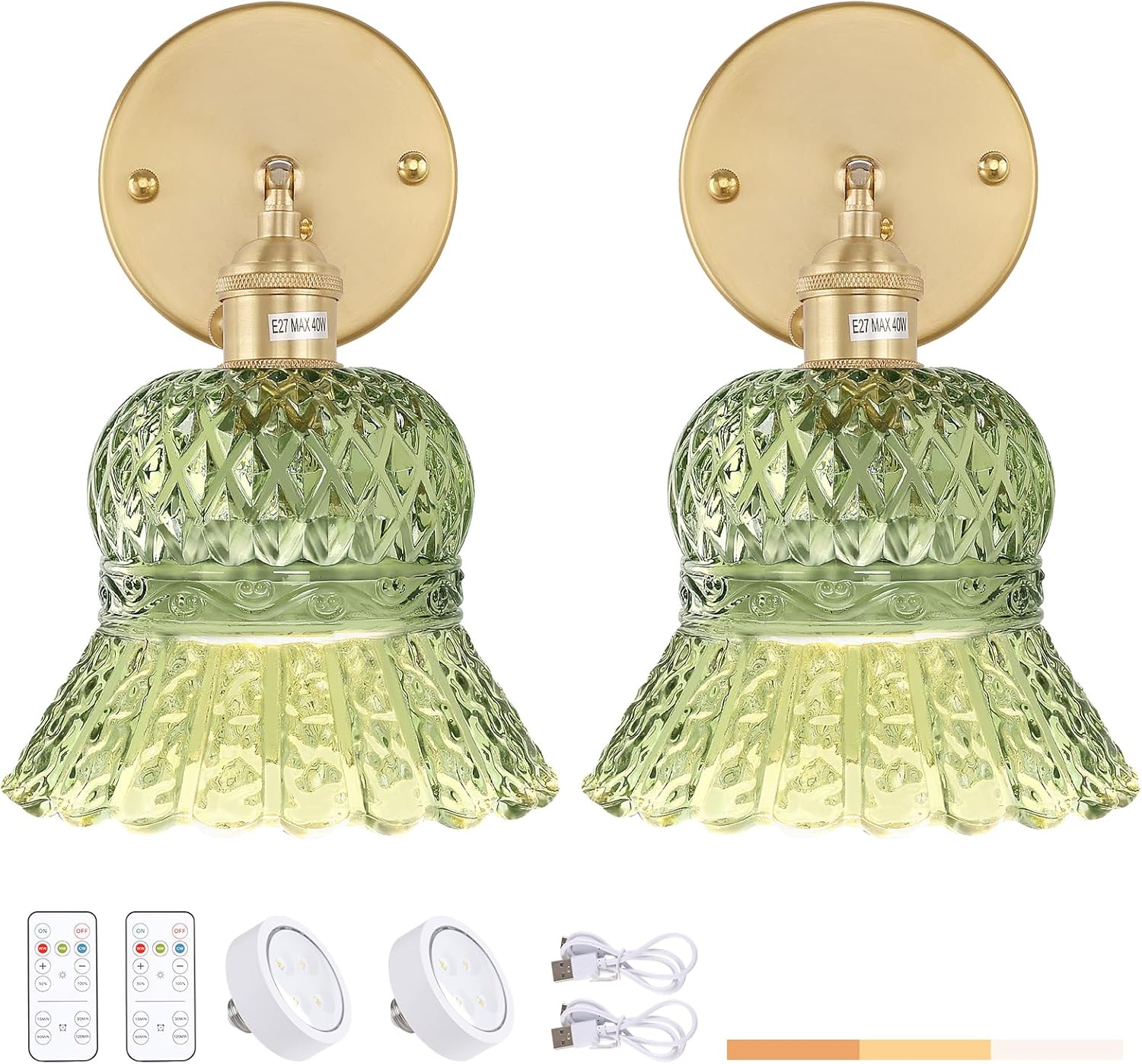 Shenmoyl Vintage Battery Operated Wall Sconces Set of Two, Rechargeable