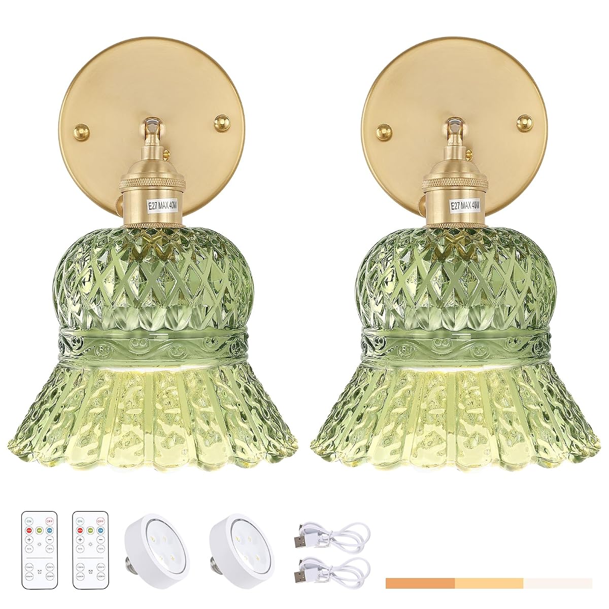 Shenmoyl Vintage Battery Operated Wall Sconces, 2 Pack, Rechargeable LED Light,