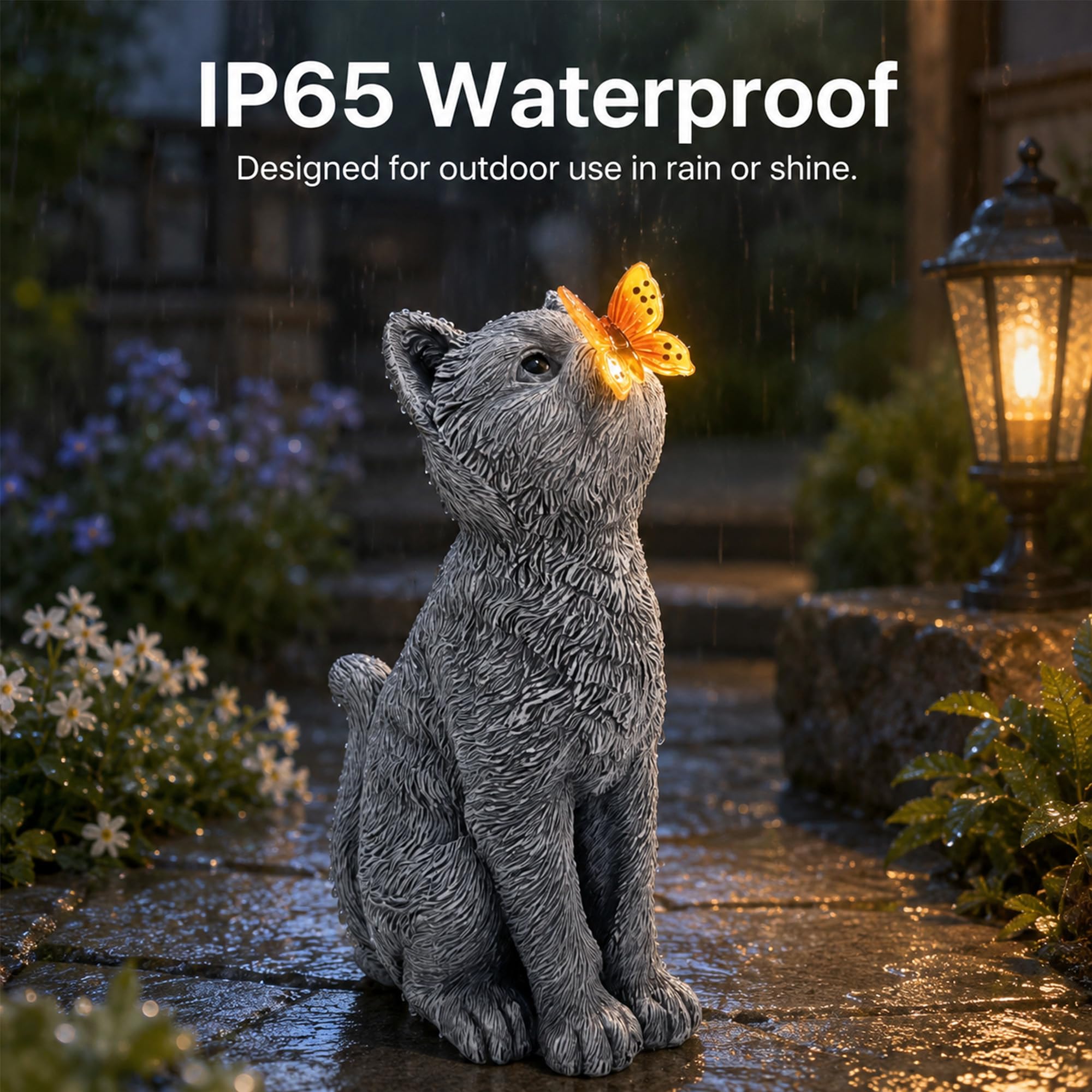 Statuette a forma di gatto con farfalle, decorazione da giardino per