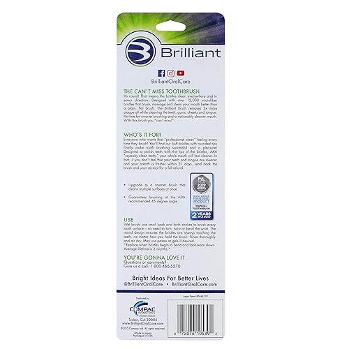 Miniatura 2 de Brilliant Oral Care - Cepillo de dientes para adultos con cerdas suaves, cabeza redonda y limpieza completa para dientes y encías, colores surtidos,