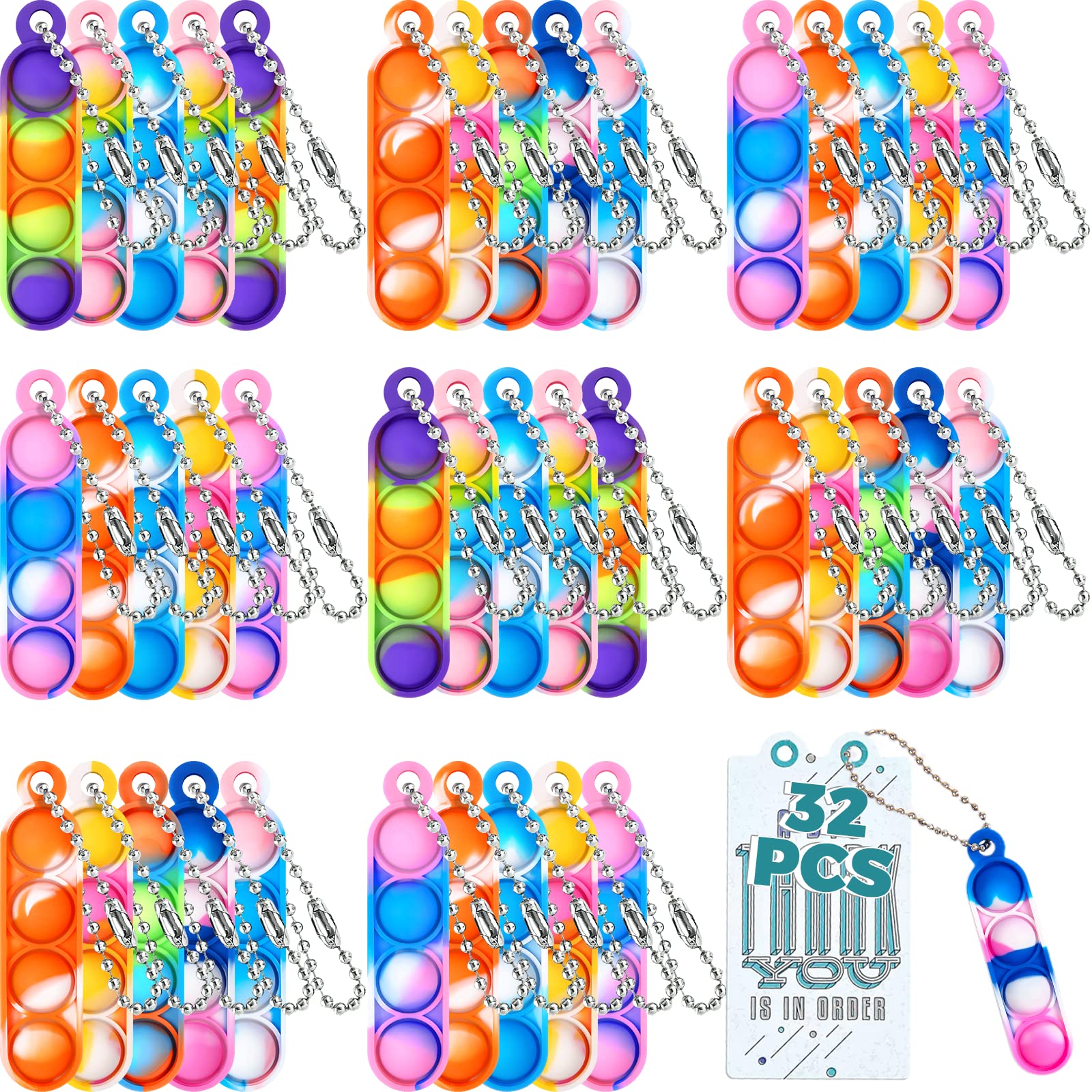 Porte Cle Anti Stress LIUYIDM Porte Clé Enfant 16 Pièces Pop Push It Fidget Jouet Porte-clés Porte-clés Fidget Jouet