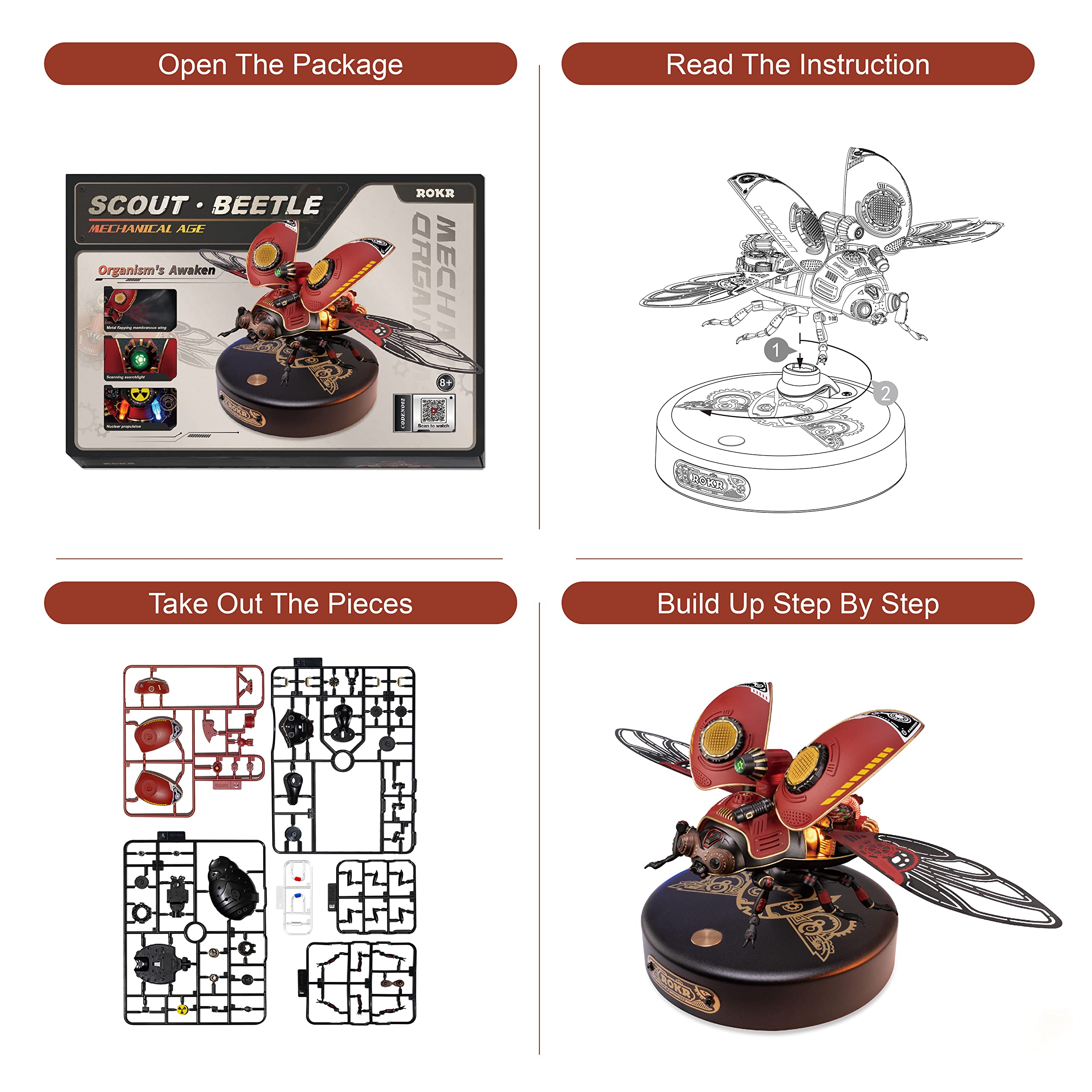 ROKR 3D Puzzle Erwachsen Käfer Scout Beetle 3D Metall und Kunststoff Puzzle Modellbausatz Steampunk Insekt Figur Sammelbares Spielzeug Deko Geschenk Für Ihn Mann Papa (MI02)