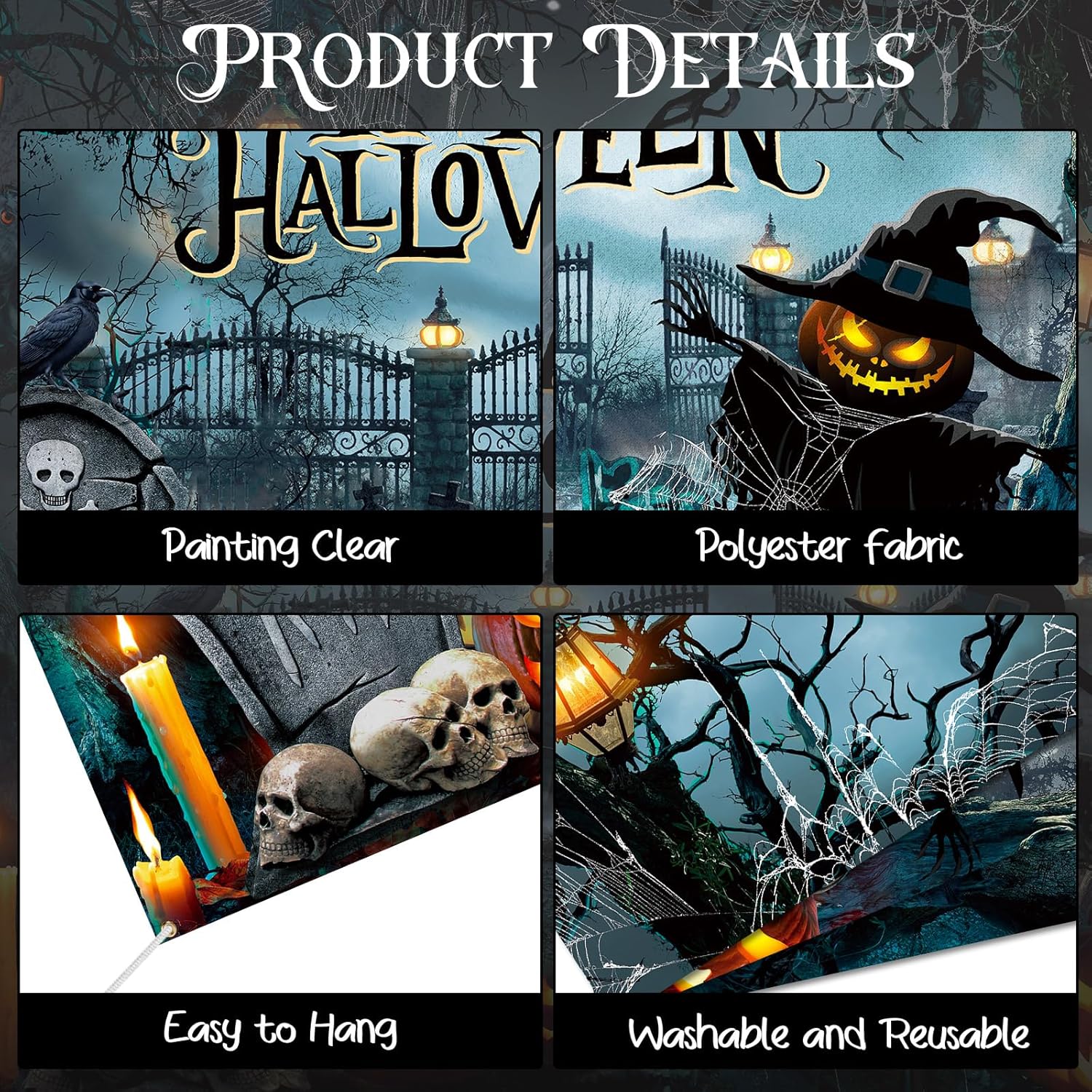 Teenyyou Halloween Garage Door Cover 7 x 8 ft Halloween Garage Door Decorations Horror Moon Cemetery Backdrop Banner Cover for Holiday Outdoor Home Yard Wall Decor Supplies