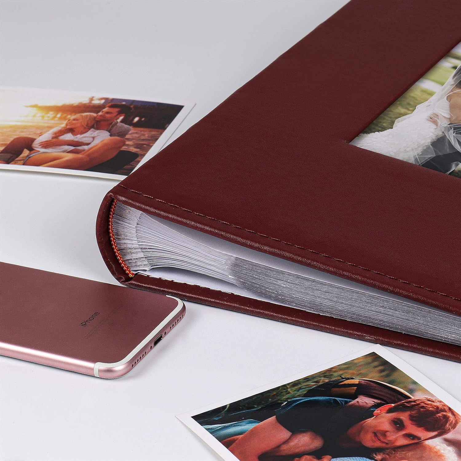 RECUTMS 4x6 Photo Album 300 Pictures Sewn Premium Leather Cover Memo Recording Family Photo Album Wedding Picture Albums Anniversary Baby Holiday Albums(Brown)