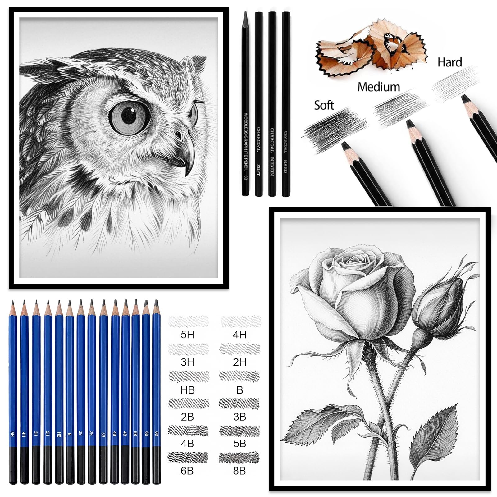 MIAOKE Set da Disegno da 83 Pezzi con Album Da Disegno, Include Album Da Disegno, Matite In Grafite, Carboncino, Acquerelli E Matite Colorate Metallizzate, Adatto Ad Artisti E Principianti