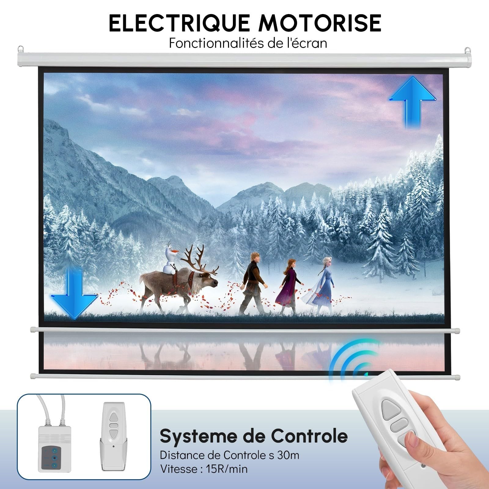 Fabulcozy Écran de Projection Motorisé Électrique 4:3 84 Pouces 171x130 cm Fixation Mur Plafond Home Cinéma