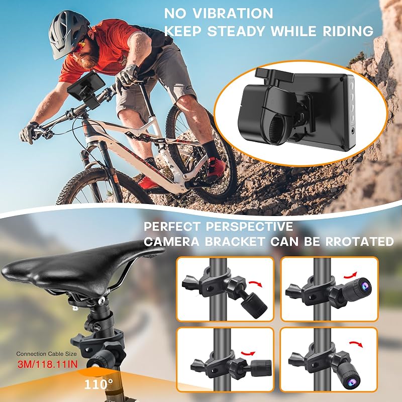 PARKVISION Kerékpár Tolatókamera 4,3" AHD 1080P Monitorral - 8000 mAh Akkumulátor, Éjjellátó Funkció, Univerzális Bicikli Visszapillantó Tük