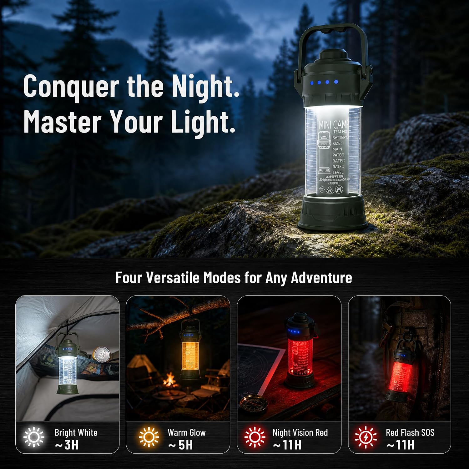 USB Rechargeable Camping Lantern, LED Camping Lights 3 Colors 6 Modes, Mini 2-in-1 Portable Outdoor Emergency Light & Flashlight for Hiking & Power Outages, Tent Lighting Essential Gear with Lanyard