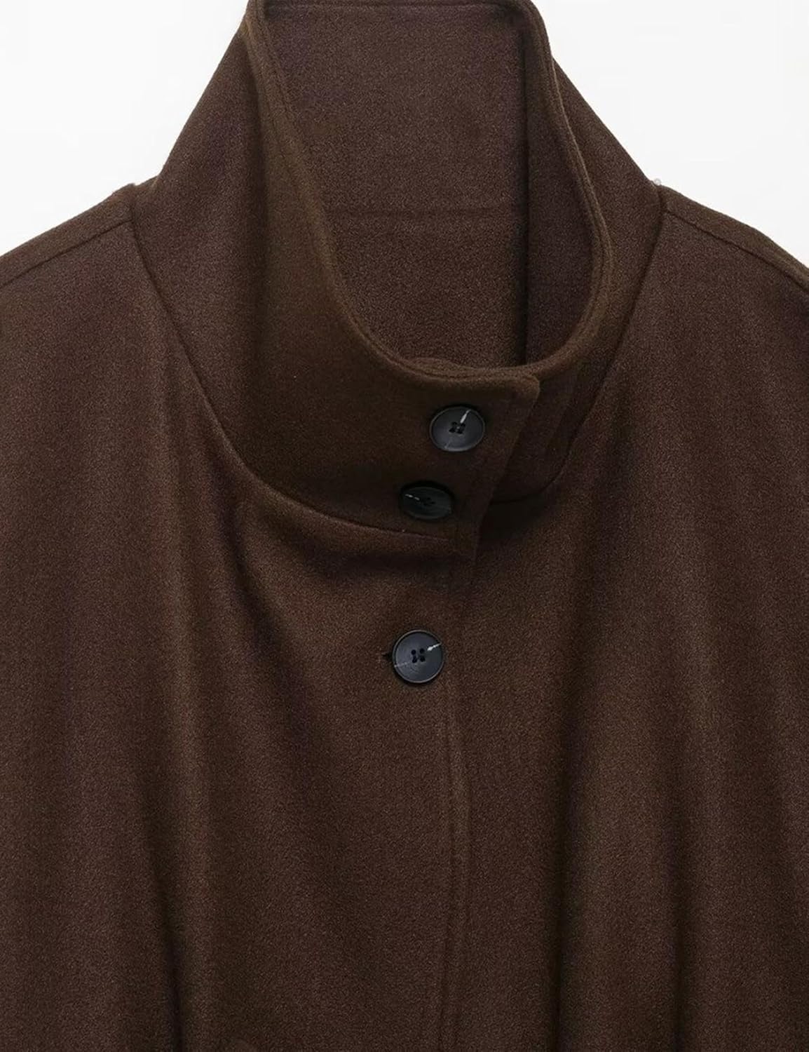 OPCAKM Women's Batwing Sleeve Poncho Coat Oversized Winter Pea Coat Stand Collar Cropped Cape Jacket with Belt - Image 6