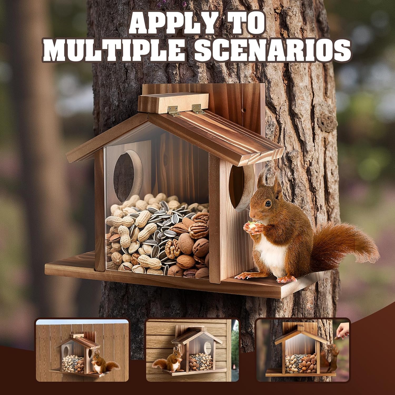 Gnodary Squirrel Feeders for Outside, Durable Squirrel House for Outdoor - Chipmunk Feeder, Squirrel Food for Backyard Squirrels Hold Corn, Corn Cob, Peanuts (Beige Brown)