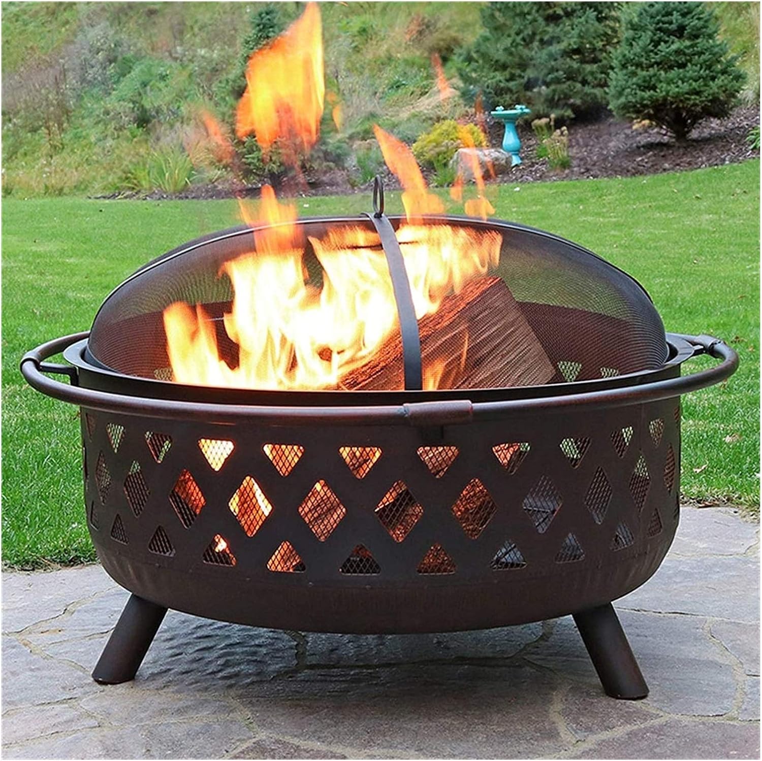 Fire Pits Outdoor Wood Burning 2-in-1 Outdoor Fire Pits Outdoor Fire Tables,29.5in Heavy Duty Fire Pits Outdoor Wood Burning Steel BBQ Grill Fire Pit Bowl with Cover BBQ Cooking for Outside Camping Ba