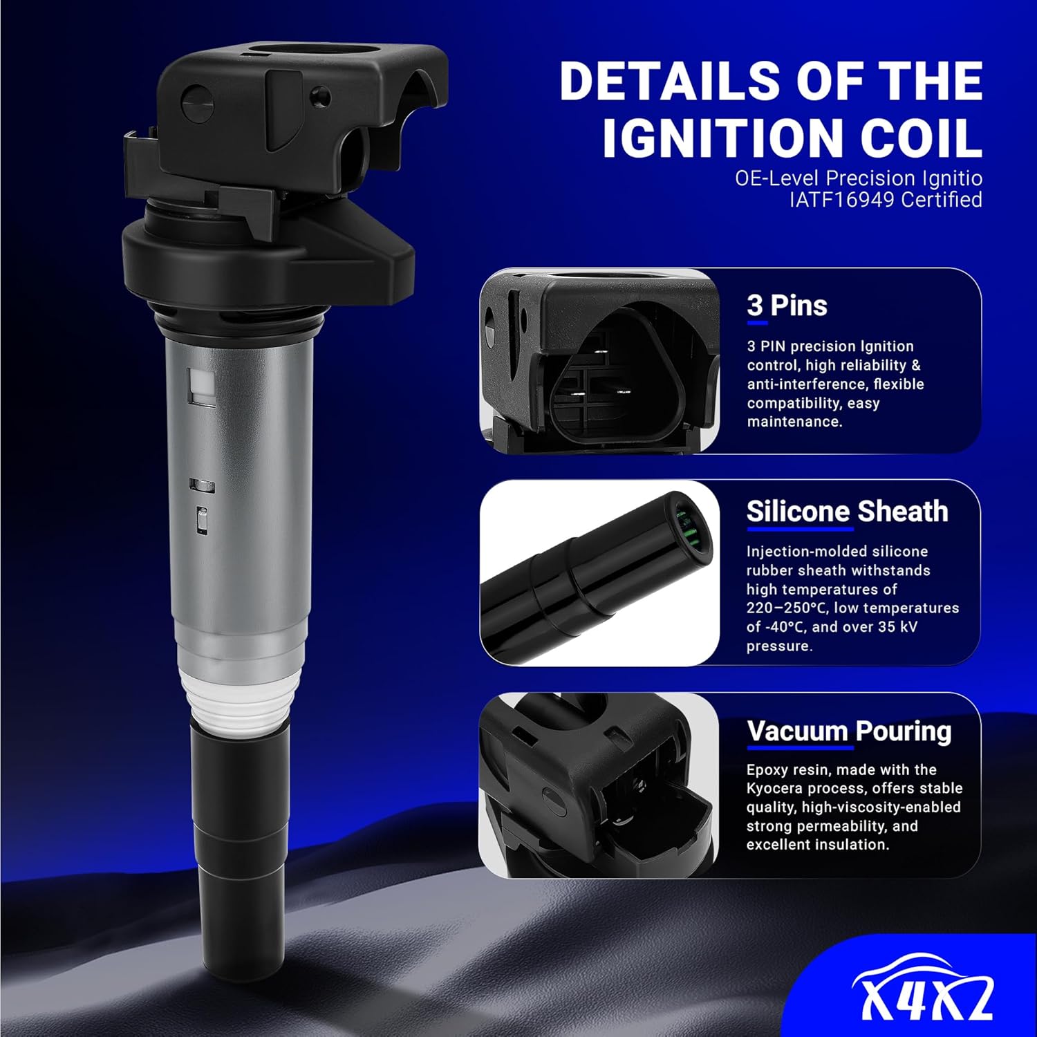 UF667 6pcs Ignition Coil Packs For BMW 128i 135i 323i 325i 330i 335i 525i 528i 550i 650i M5 M6 X3 X5 X6 Z4 Z8 2.5L 3.0L 4.4L 6.0L Replace# 12137594596, 12138616153, 2505-484831, GN10571