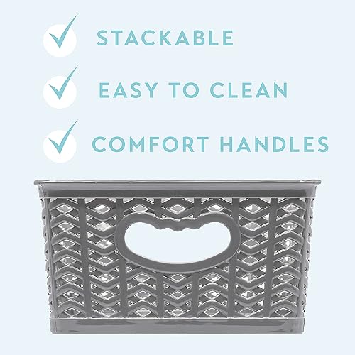 Miniatura 4 de LARQUE Contenedores de almacenamiento de plástico, paquete de 6, 10.2 x 7.3 x 3.9 pulgadas, cubos de almacenamiento y organización de tejido