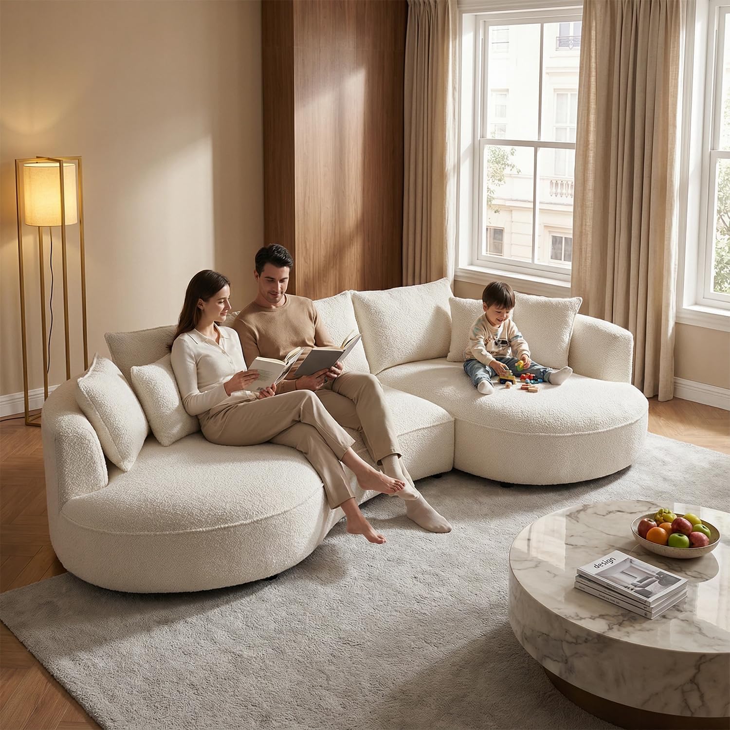 125″ Oversized Curved Sectional Sofa,Boucle Upholstered