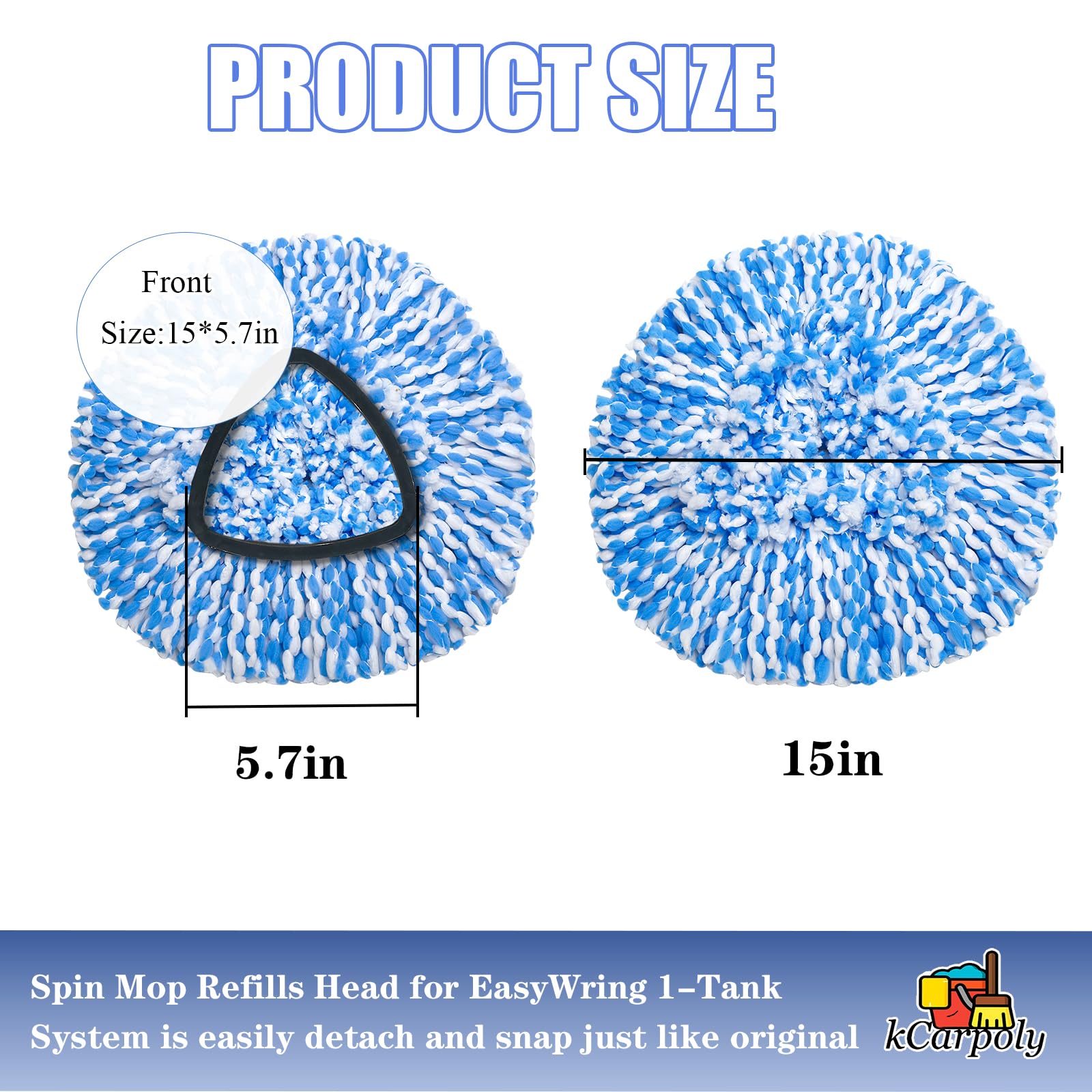 4 Pack Spin Mop Replacement Heads Compatible for O Ceda EasyWring 1-Tank Triangle System, Microfiber Mop Refills for 5.9inch Core,Deep Cleaning, Included Base and Handle