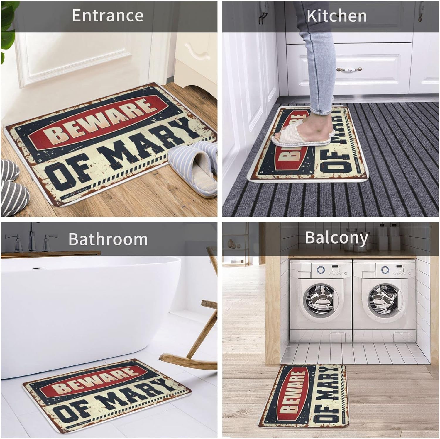 Doormats for Outdoor Entrance Home Funny Beware of Mary Doormat Outdoor Bar Accessories Decor Spring Porch Decor(65X90CM)