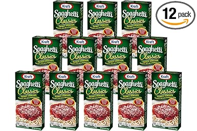 Kraft Spaghetti Classics Tangy Italian Spaghetti (Spices, & Parmesan Cheese Meal Mix, 12 ct Pack, 8 oz Boxes)