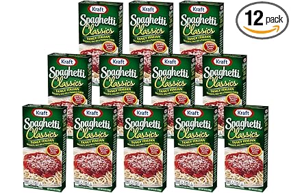 Kraft Spaghetti Classics Tangy Italian Spaghetti (Spices, & Parmesan Cheese Meal Mix, 12 ct Pack, 8 oz Boxes)