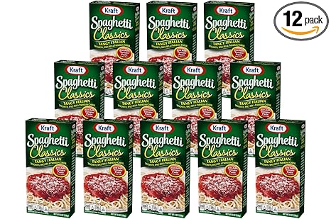 Kraft Spaghetti Classics Tangy Italian Spaghetti (Spices, & Parmesan Cheese Meal Mix, 12 ct Pack, 8 oz Boxes)