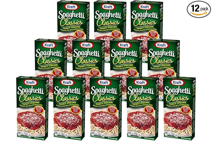 Kraft Spaghetti Classics Tangy Italian Spaghetti (Spices, & Parmesan Cheese Meal Mix, 12 ct Pack, 8 oz Boxes)