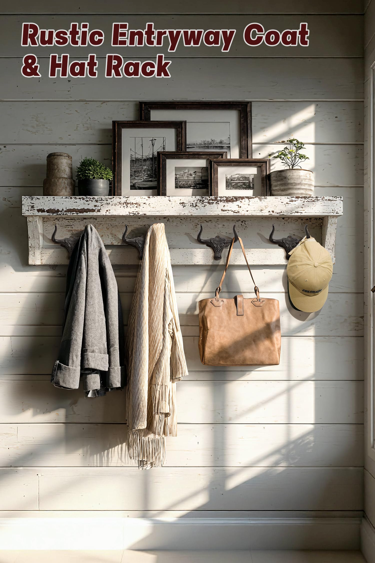 Ganchos de pared para colgar abrigos, 2 unidades, de hierro fundido, estilo occidental, de cuerno largo, resistente, para colgar abrigos, sombreros, toallas, llaves, tazas, batas, bufandas,