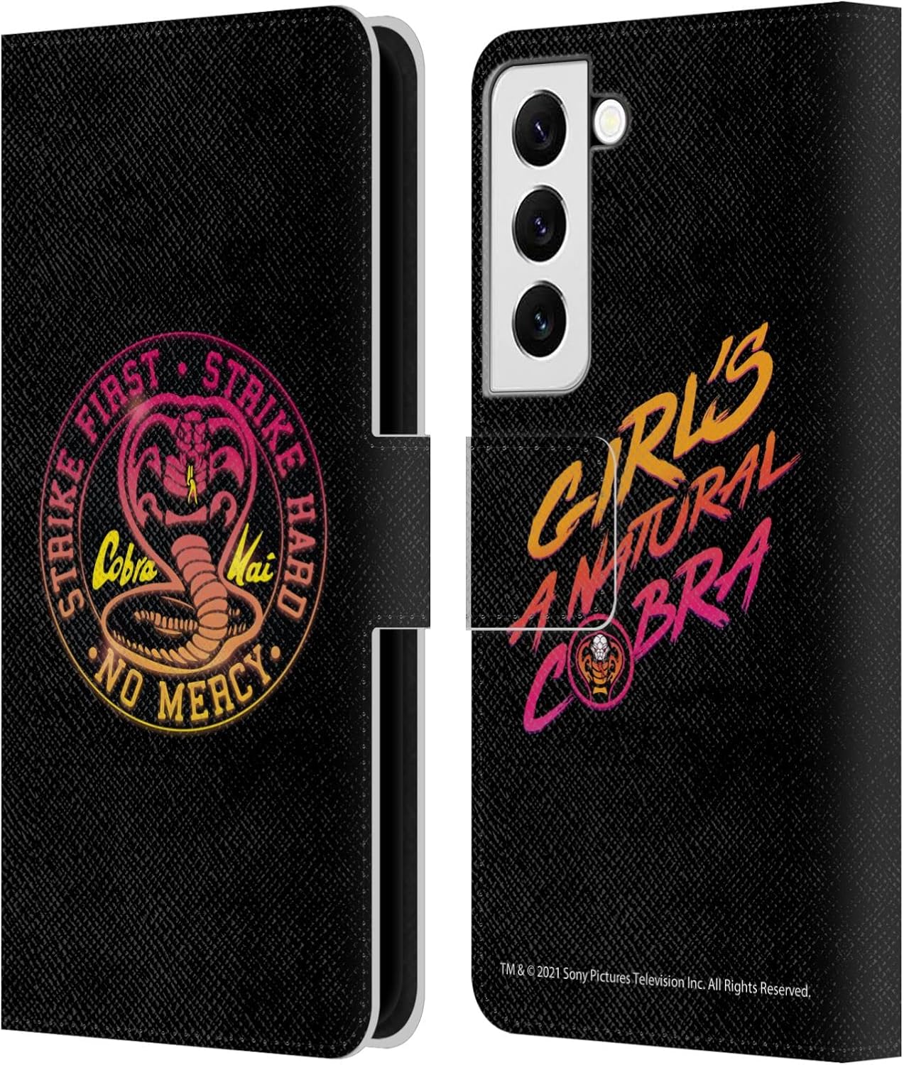 Head Case Designs Officially Licensed Cobra Kai Strike Hard Logo Key Art Leather Wallet Case Compatible with Samsung Galaxy S22 5G